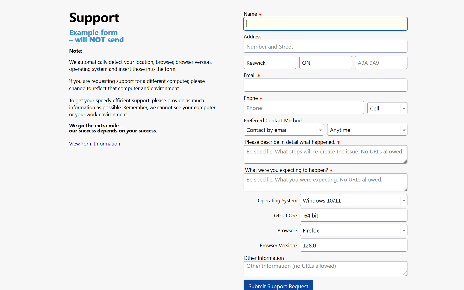 tech support request